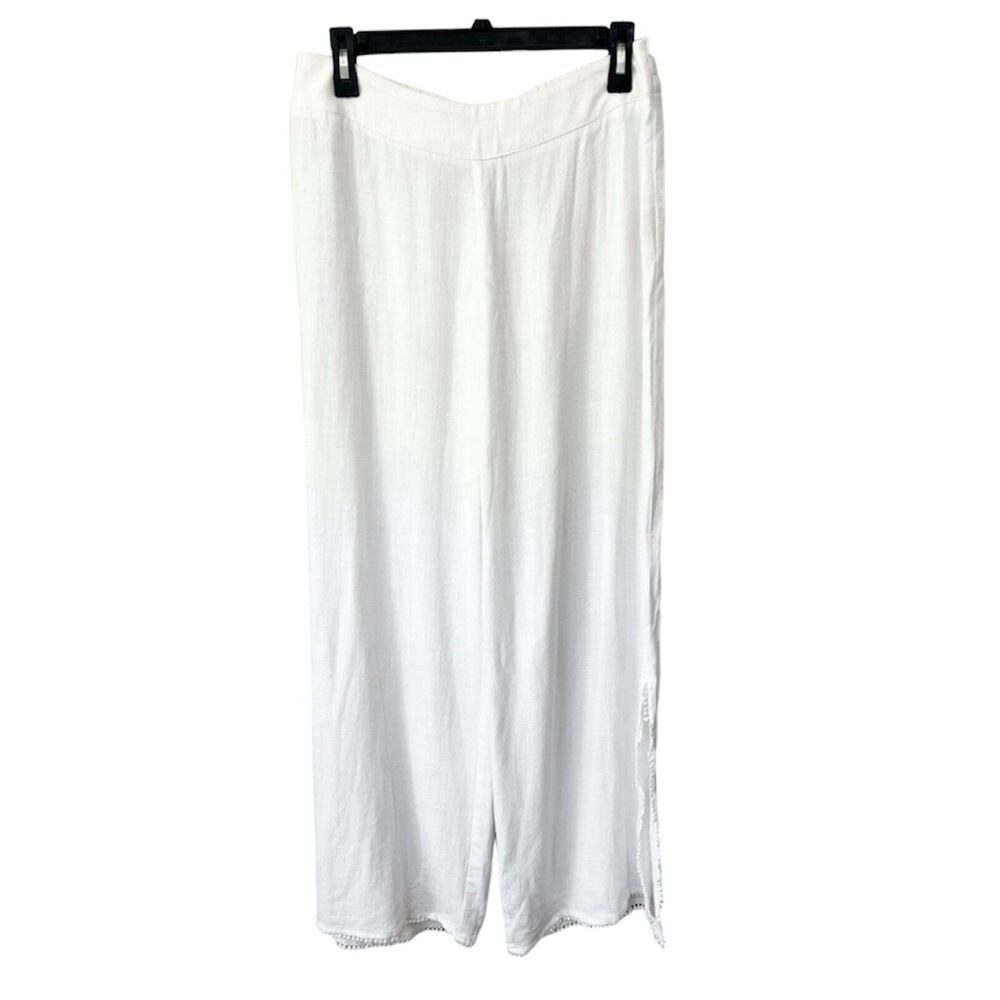 Soft Surroundings White Wide Leg Gauzy Pants Coastal Linen Blend, petite medium